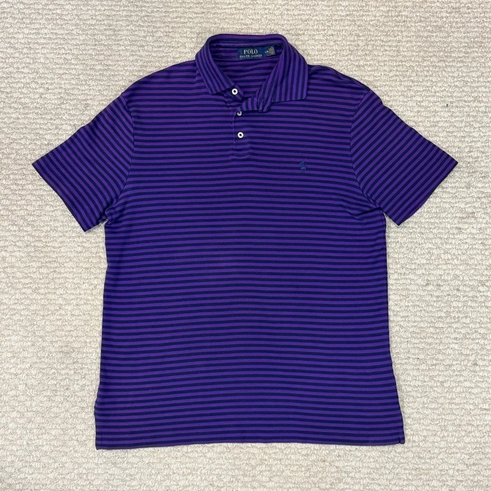 POLO Ralph Lauren Polo Mens Size L Classic Fit Purple Striped 100% Cotton Shirt